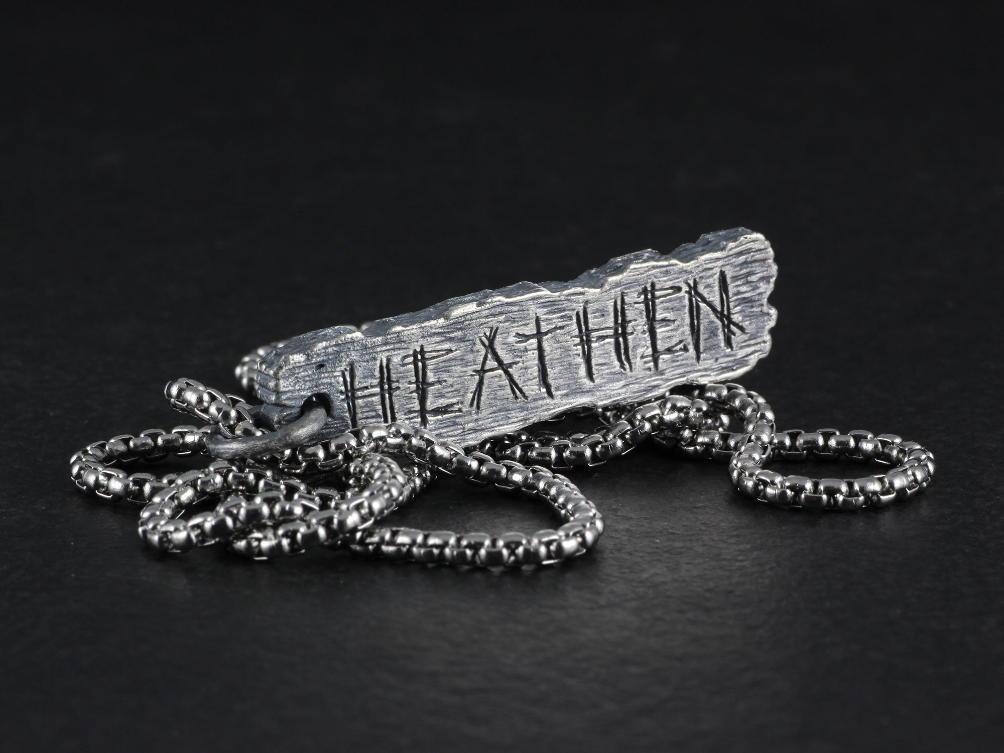 Heathen Pendant - Sterling Silver Pillory Board Necklace