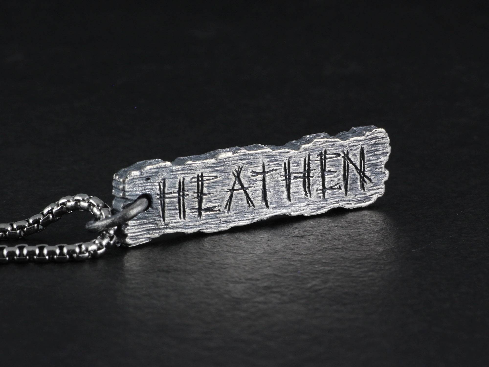 Heathen Pendant - Sterling Silver Pillory Board Necklace