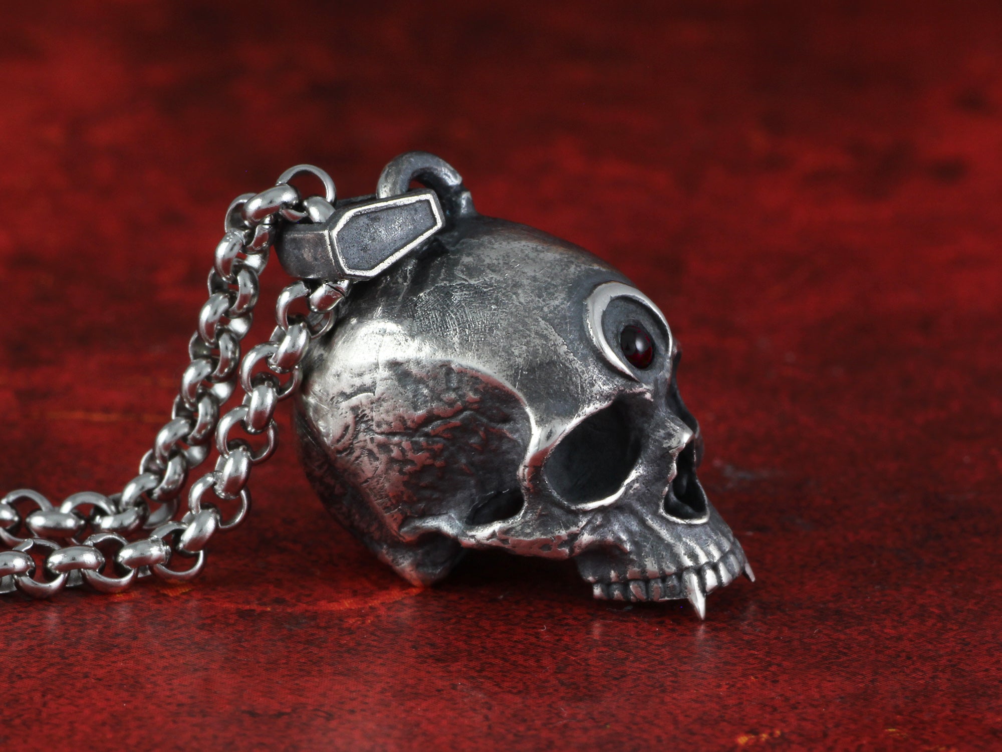 Sterling Silver Vampire Skull Necklace