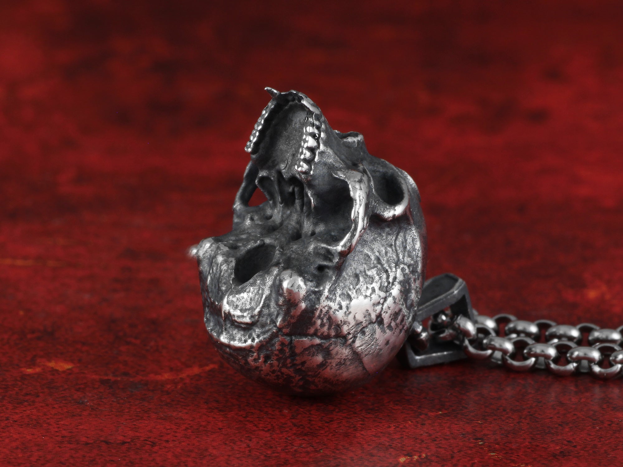 Sterling Silver Vampire Skull Necklace