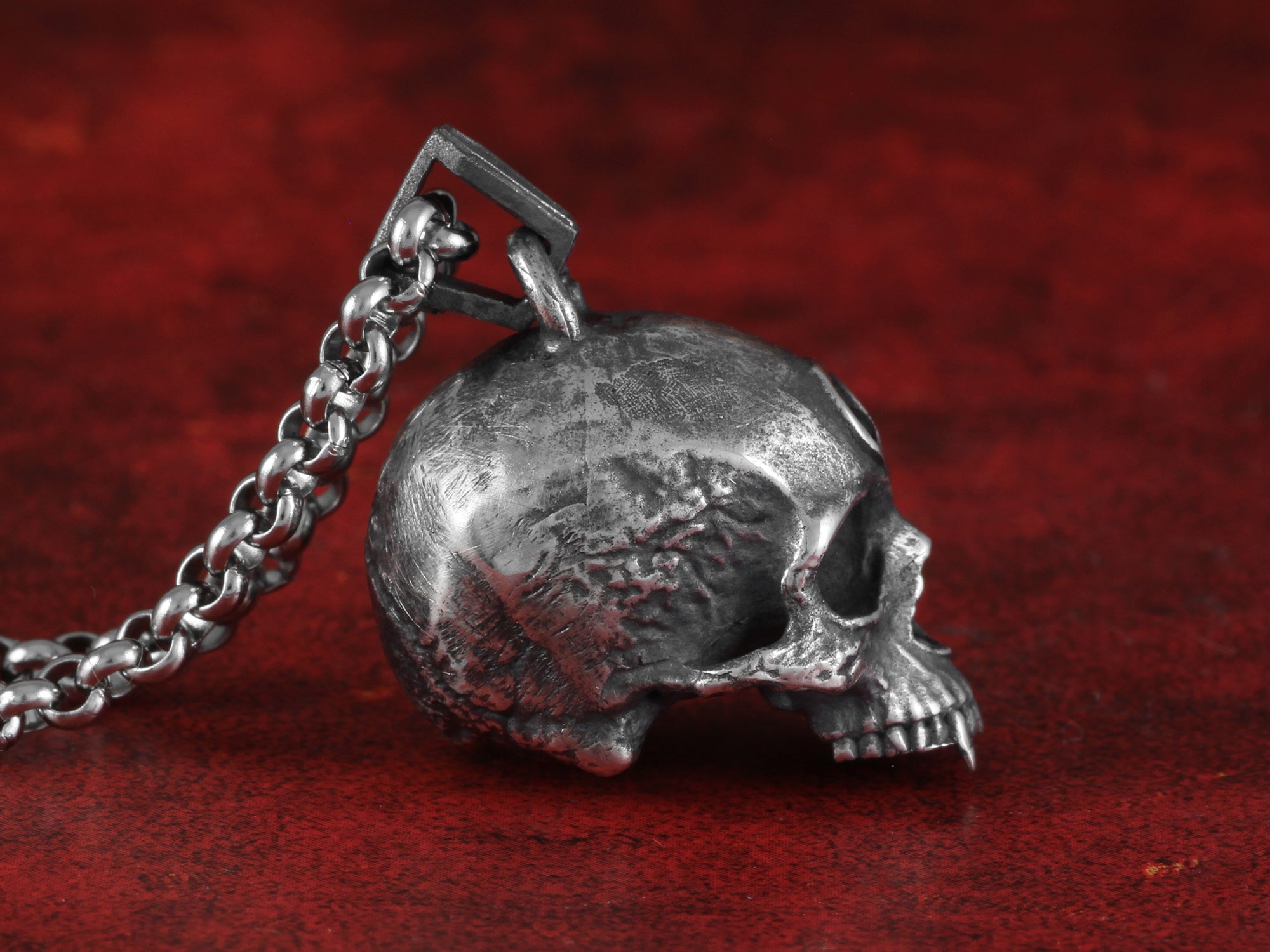 Sterling Silver Vampire Skull Necklace