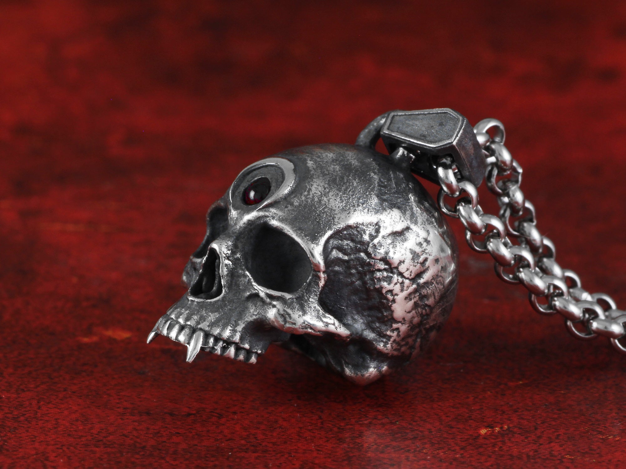 Sterling Silver Vampire Skull Necklace