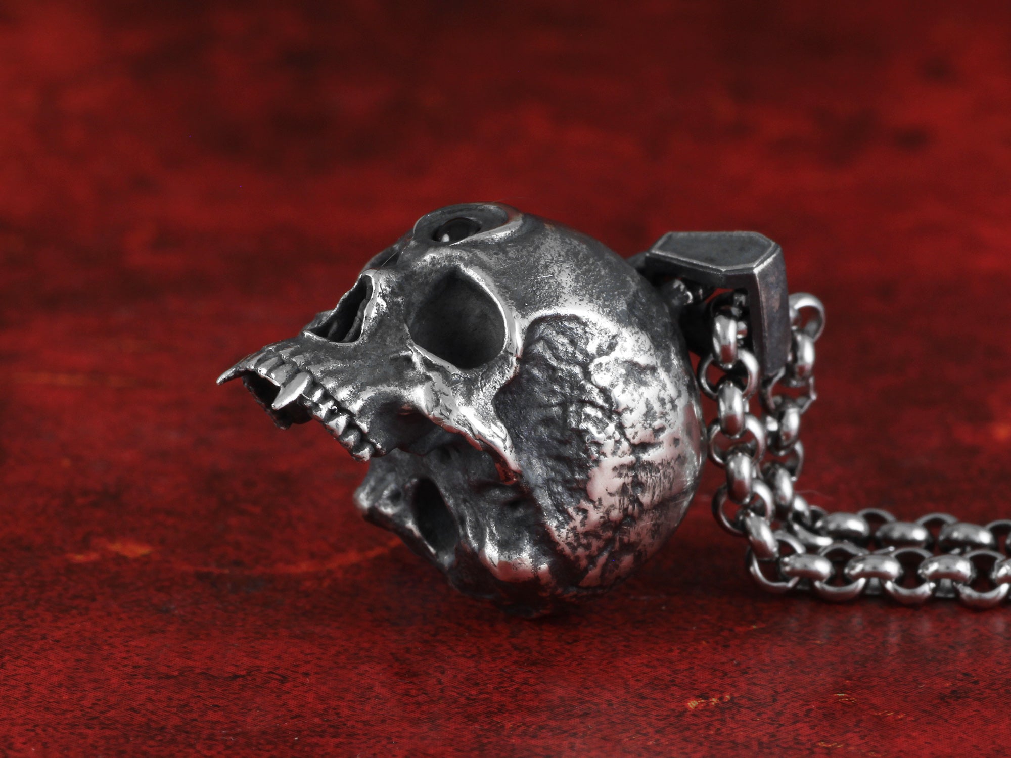 Sterling Silver Vampire Skull Necklace