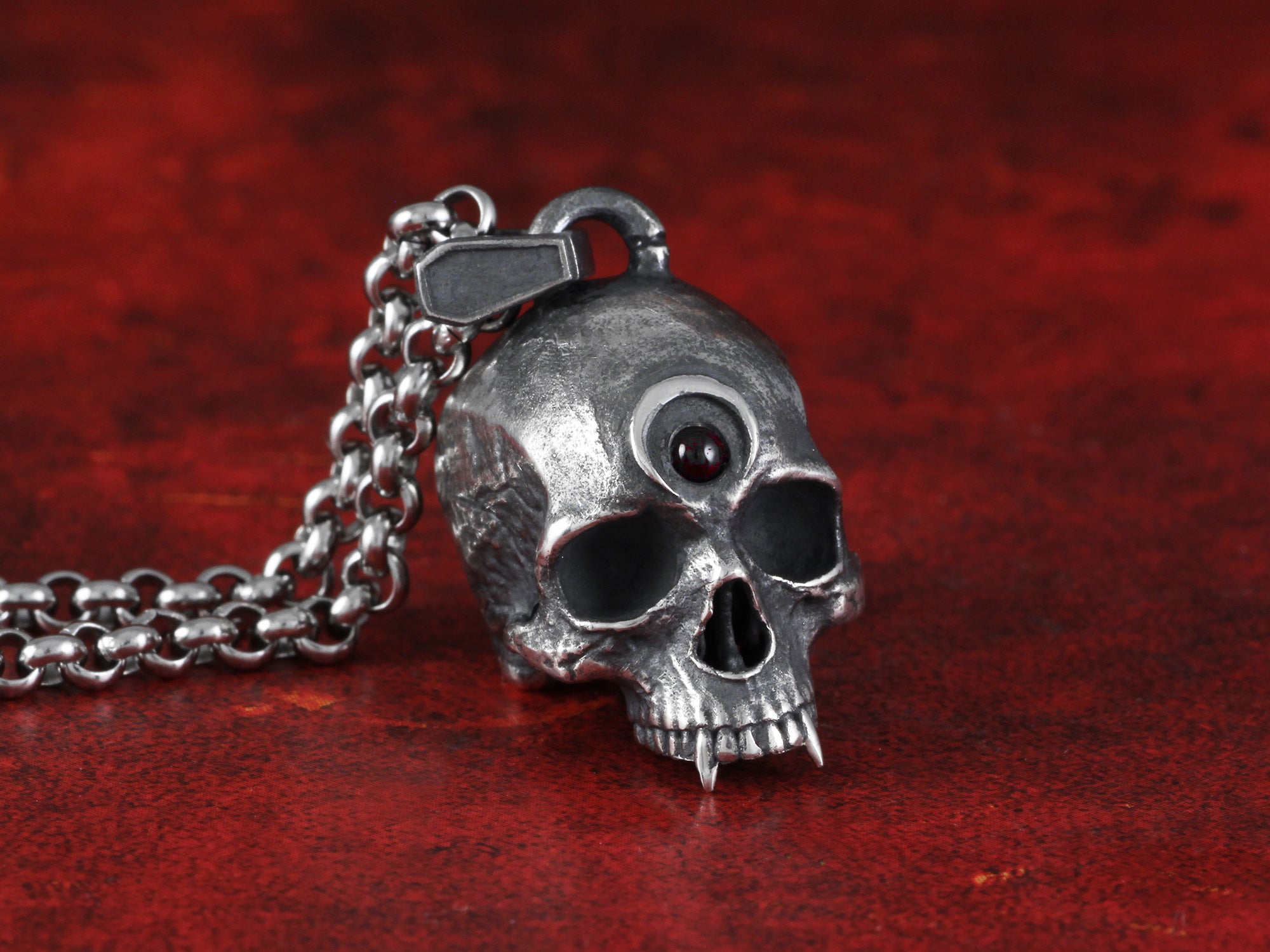 Sterling Silver Vampire Skull Necklace