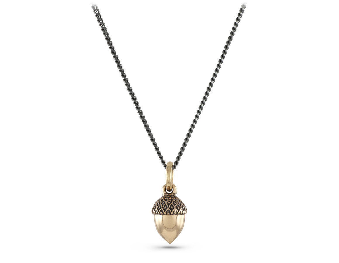 Acorn Necklace in Bronze - shown on gunmetal chain