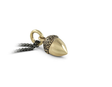 Acorn Necklace in Bronze - shown on gunmetal chain