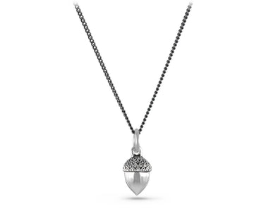 Acorn Necklace in Silver - shown on gunmetal chain