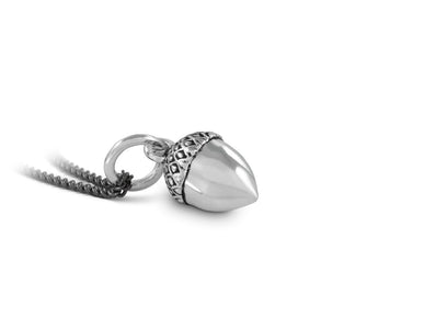 Acorn Necklace in Silver - shown on gunmetal chain