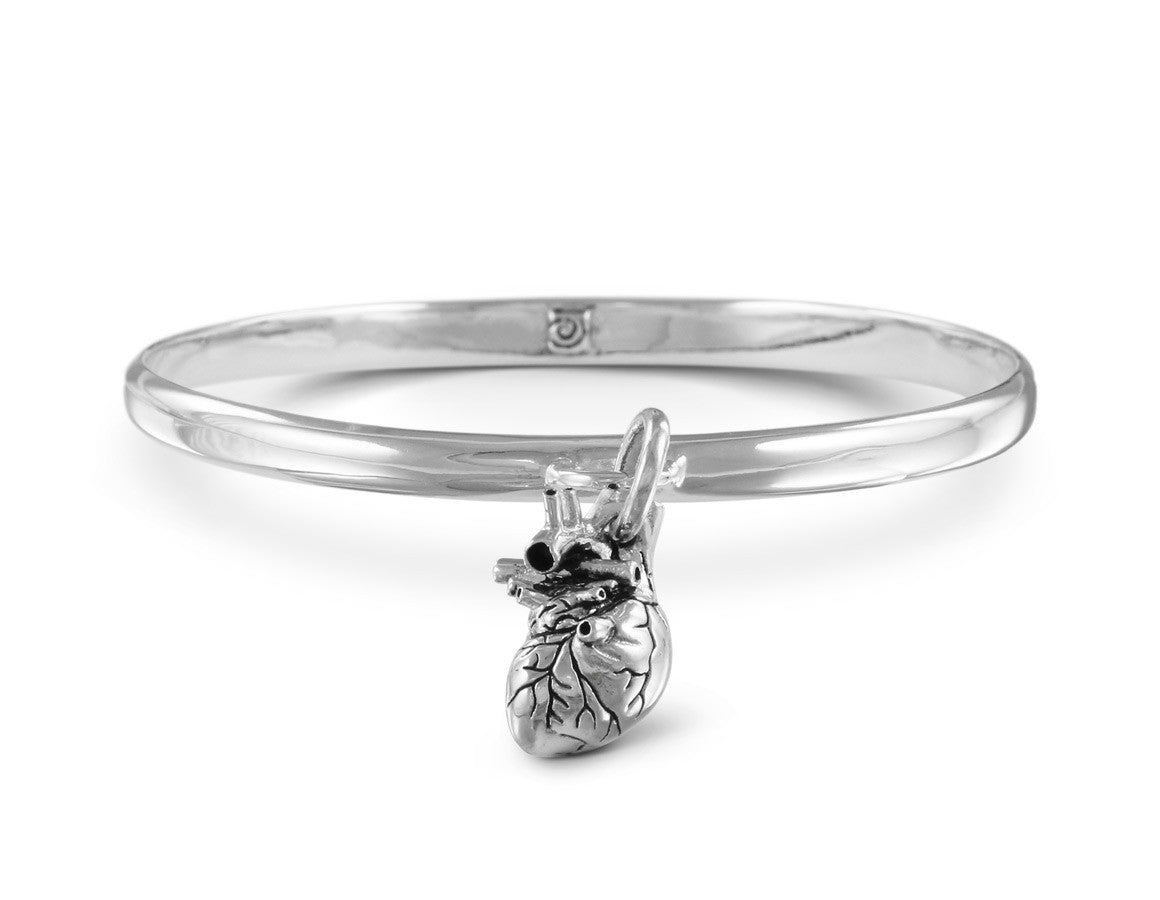 Anatomical Heart Bangle in Silver