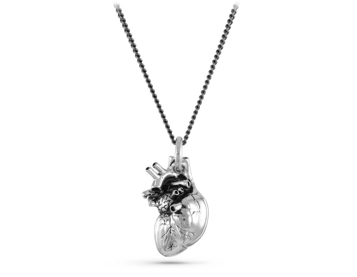 Anatomical Heart Necklace in Silver - shown on gunmetal chain