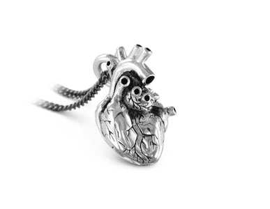 Anatomical Heart Necklace in Silver - shown on gunmetal chain