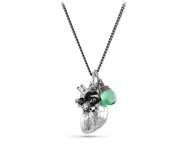 Anatomical Heart Necklace with Aquamarine in Silver - shown on gunmetal chain