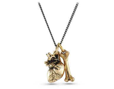 Anatomical Heart & Bone Necklace in Bronze - shown on gunmetal chain