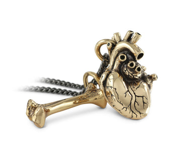 Anatomical Heart & Bone Necklace in Bronze - shown on gunmetal chain