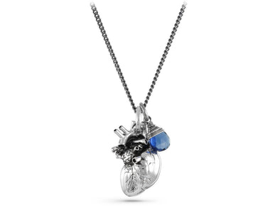 Anatomical Heart Necklace with Sapphire in Silver - shown on gunmetal chain