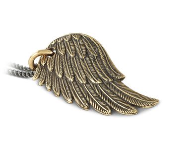 Angel Wing Necklace in Bronze - shown on gunmetal chain