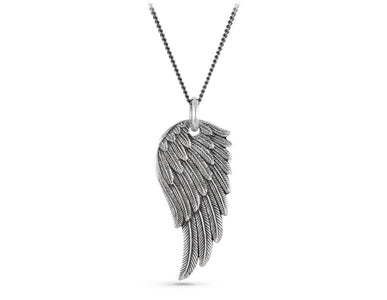 Angel Wing Necklace in Silver - shown on gunmetal chain