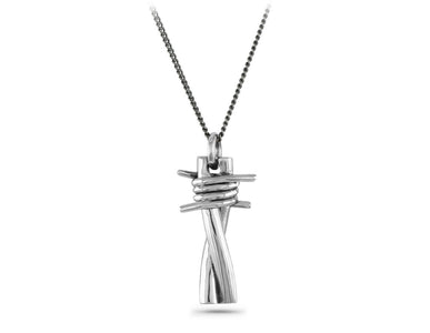 Barbed Wire Necklace in Silver - shown on gunmetal chain