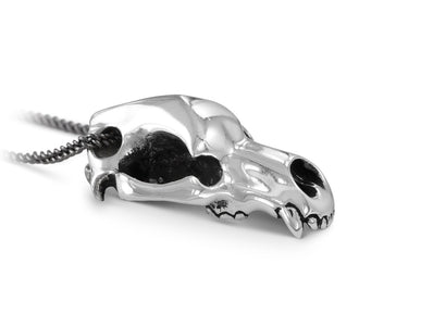 Cave Bear Skull Necklace in Silver - shown on gunmetal chain