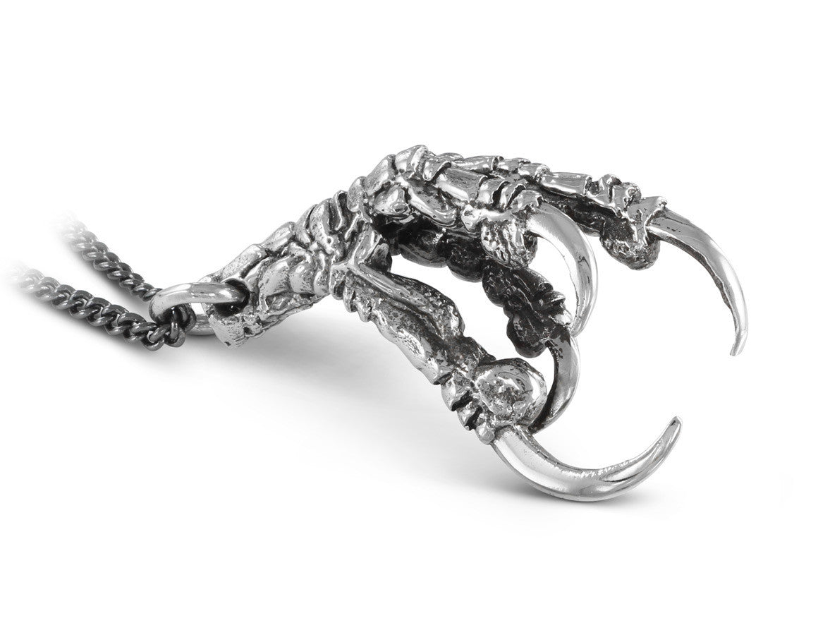 Crow Claw Necklace in Silver - shown on gunmetal chain