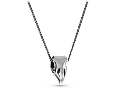 Bird Skull Necklace in Silver - shown on gunmetal chain