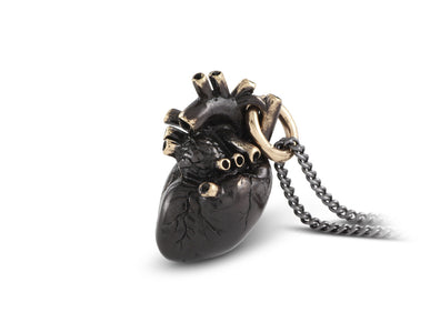 Black Anatomical Heart Necklace in Bronze - shown on gunmetal chain