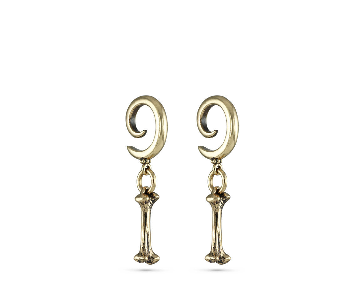 Bone Gauged Spiral Earrings in Bronze