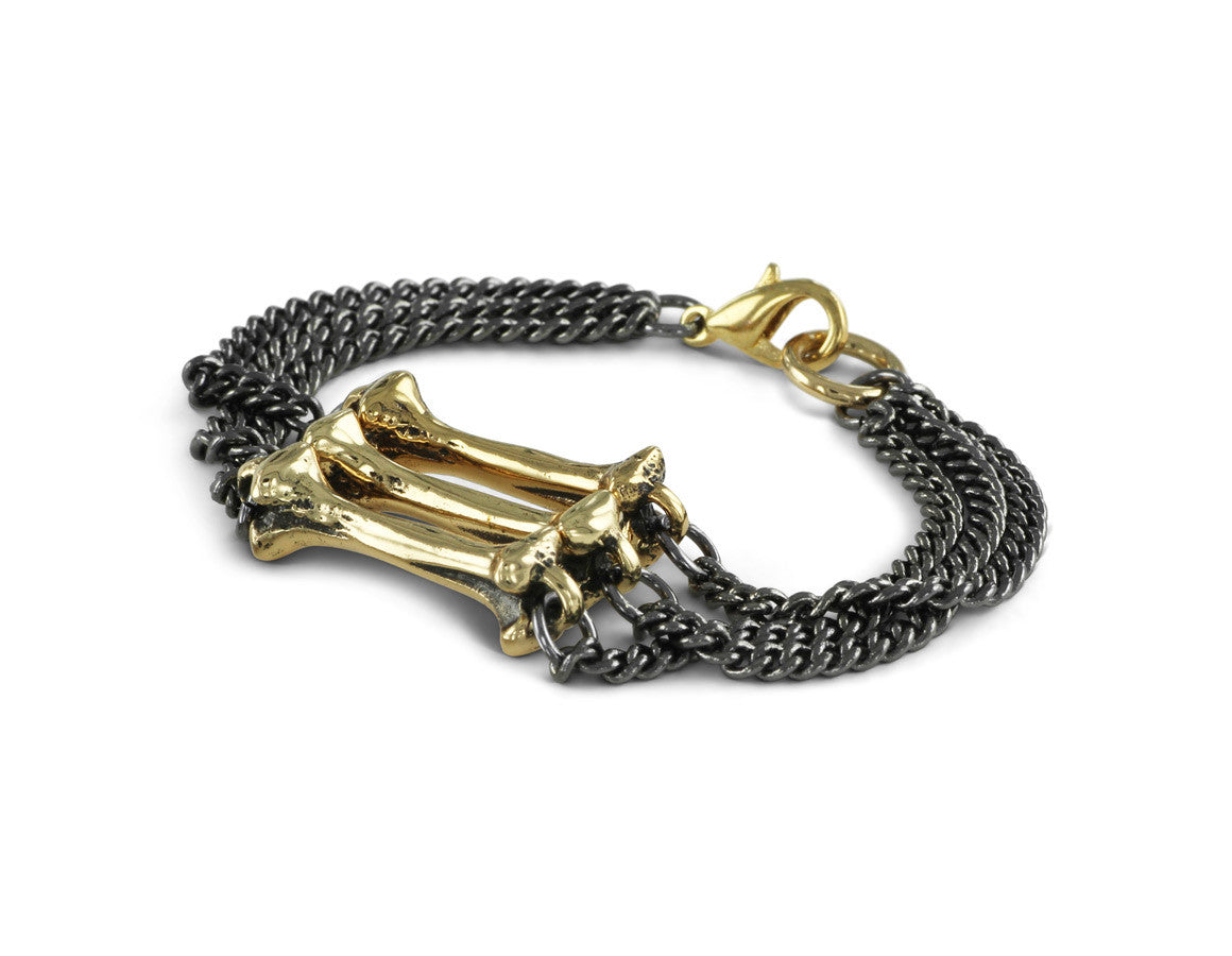 Triple Bone & Chain Bracelet in Bronze