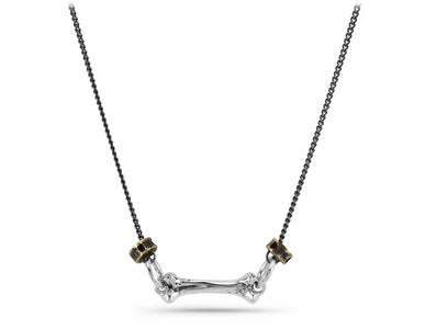 Bone & Shark Vertebrae Necklace in Silver & Bronze - shown on gunmetal chain