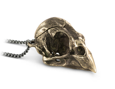 Cardinal Skull Locket in Bronze - shown on gunmetal chain