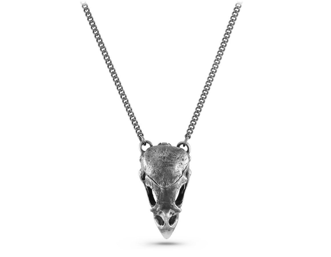 Cardinal Skull Locket in Silver - shown on gunmetal chain