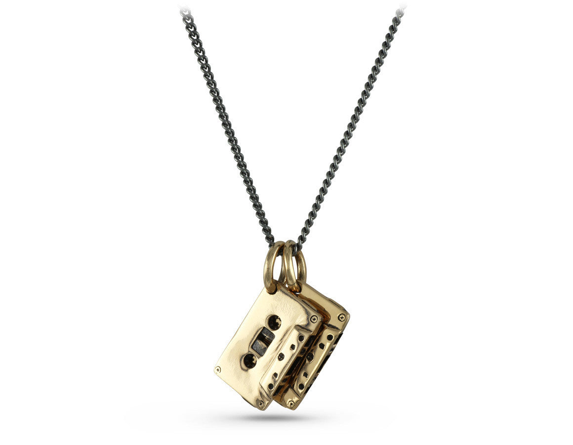 Cassettes Necklace in Bronze - shown on gunmetal chain