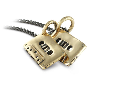 Cassettes Necklace in Bronze - shown on gunmetal chain