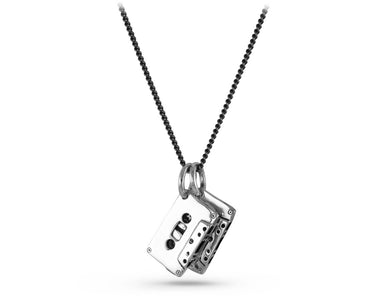 Cassettes Necklace in Silver - shown on gunmetal chain