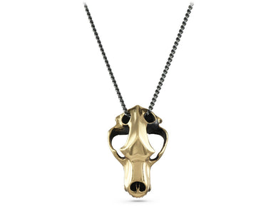 Cave Bear Skull Necklace in Bronze - shown on gunmetal chain