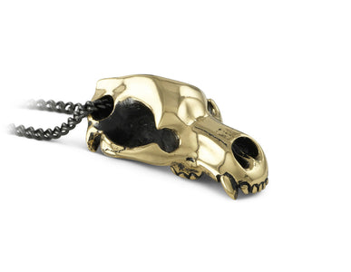 Cave Bear Skull Necklace in Bronze - shown on gunmetal chain