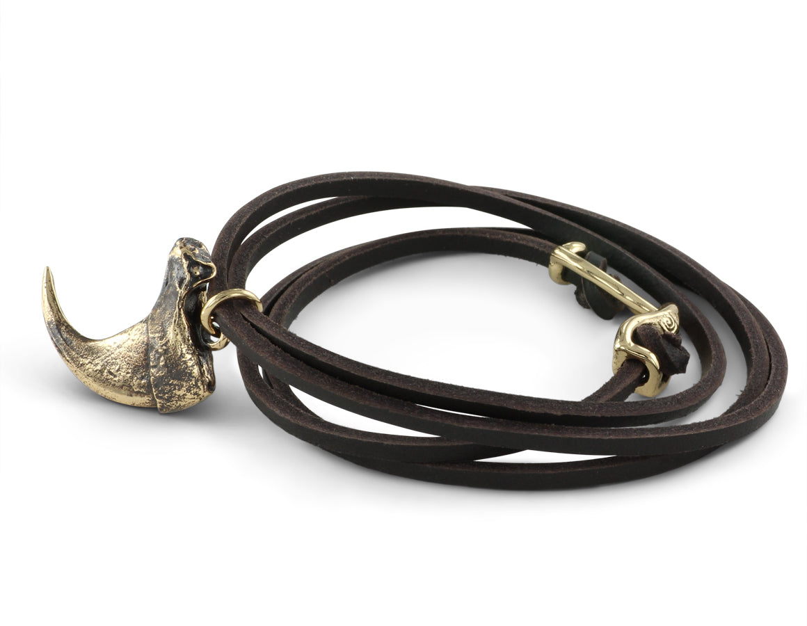 Cougar Claw Leather Bracelet in Bronze - shown on brown leather