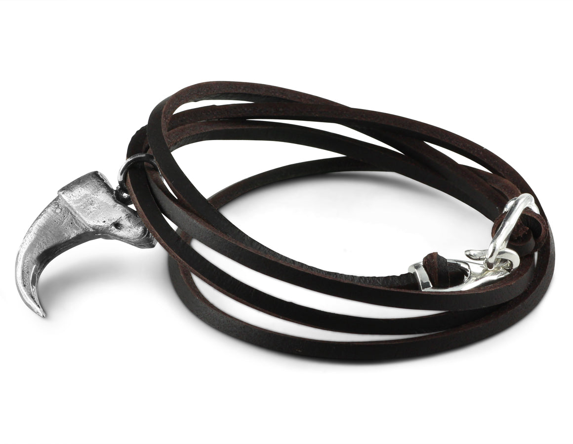 Cougar Claw Leather Bracelet - shown on brown leather