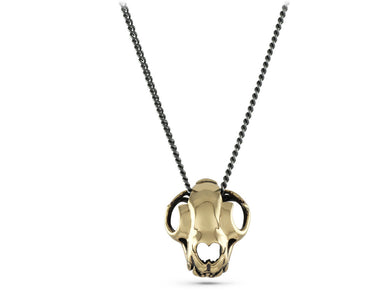 Cat Skull Necklace in Bronze - shown on gunmetal chain