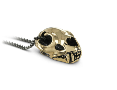 Cat Skull Necklace in Bronze - shown on gunmetal chain