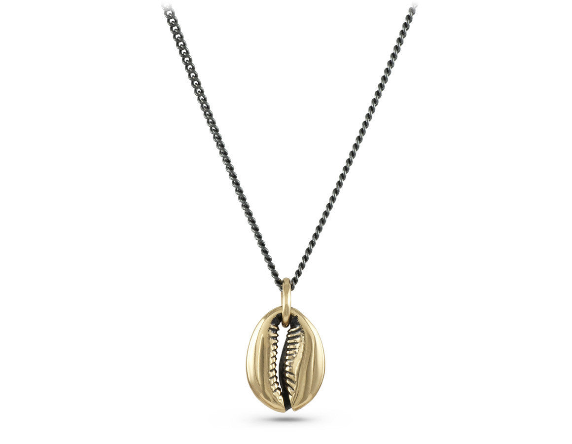 Cowrie Shell Necklace in Bronze - shown on gunmetal chain