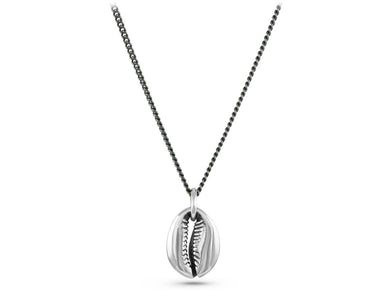 Cowrie Shell Necklace in Silver - shown on gunmetal chain