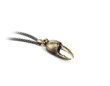 Small Crab Claw Necklace in Bronze - shown on gunmetal chain