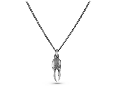 Small Crab Claw Necklace in Silver - shown on gunmetal chain