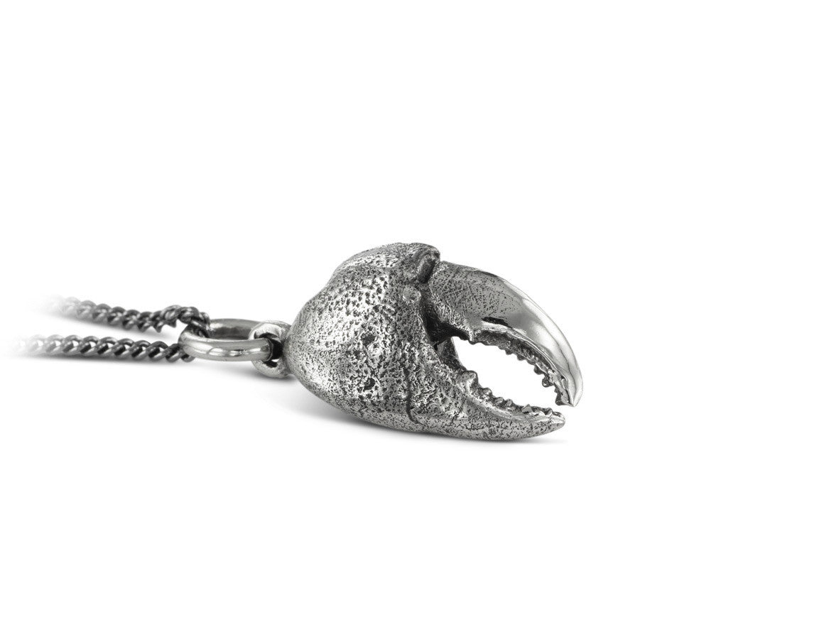 Crab Claw Necklace in Silver - shown on gunmetal chain