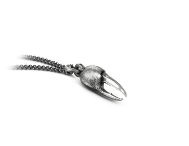 Small Crab Claw Necklace in Silver - shown on gunmetal chain