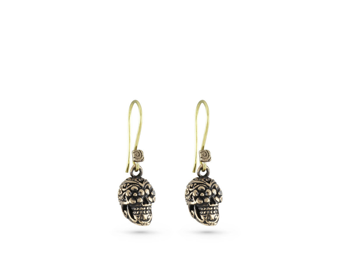 Day of the Dead Skull Earrings in Bronze