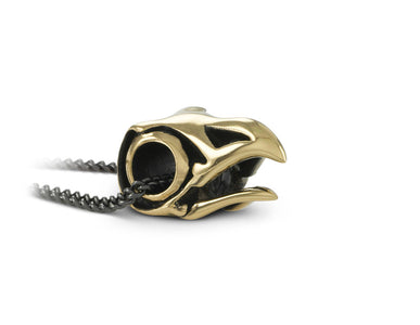 Bird Skull Necklace in Bronze - shown on gunmetal chain