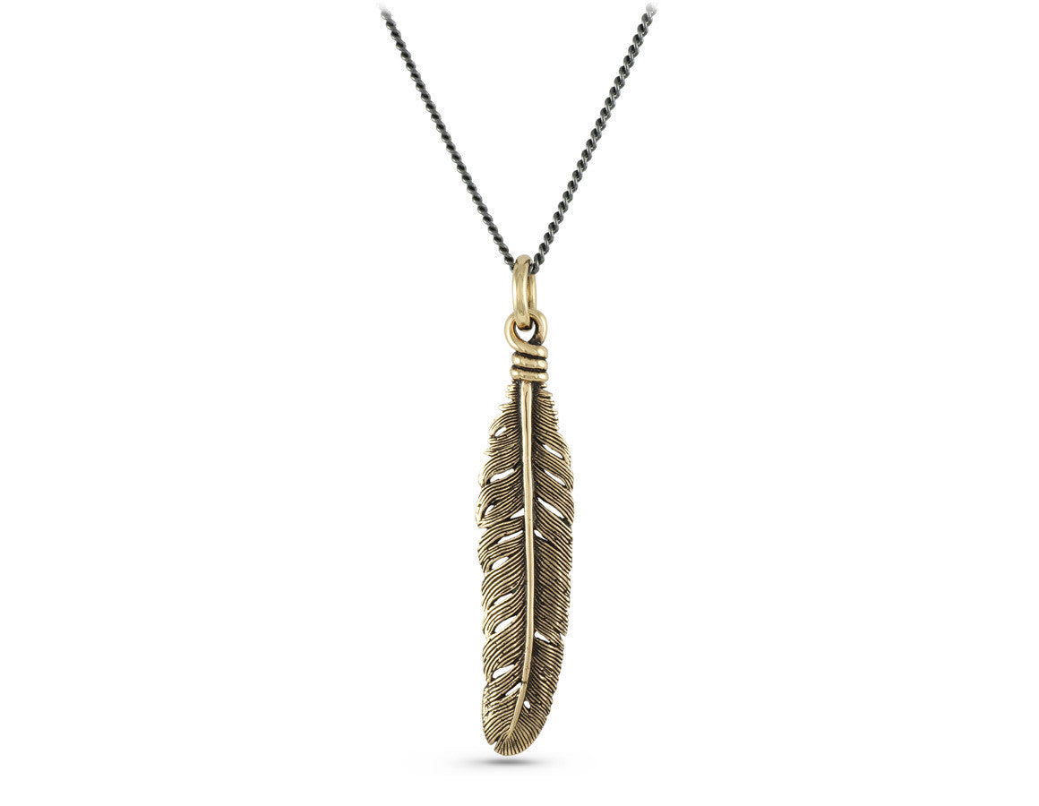 Feather Necklace in Bronze - shown on gunmetal chain