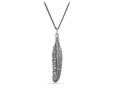 Feather Necklace in Silver - shown on gunmetal chain